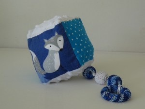 baby rattle with crochet maple ring and wooden beads for teething